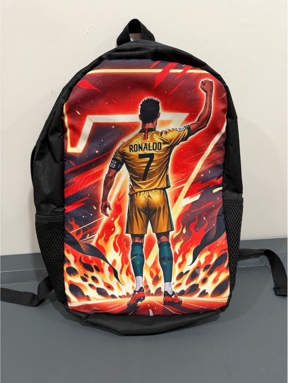 Cristiano Ronaldo Soccer Graphic Backpack Black Red Excellent Used